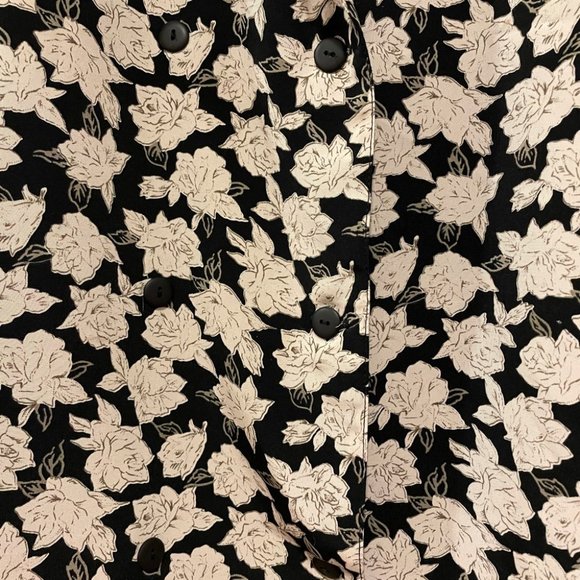 VINTAGE Black Cream Floral Print Shoulder Pad Jacket Blouse Large - Picture 13 of 15
